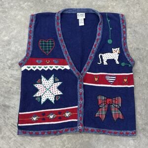 Koret City Blues Petites Womens M Sweater Vest Cardigan Button Embroidered Color